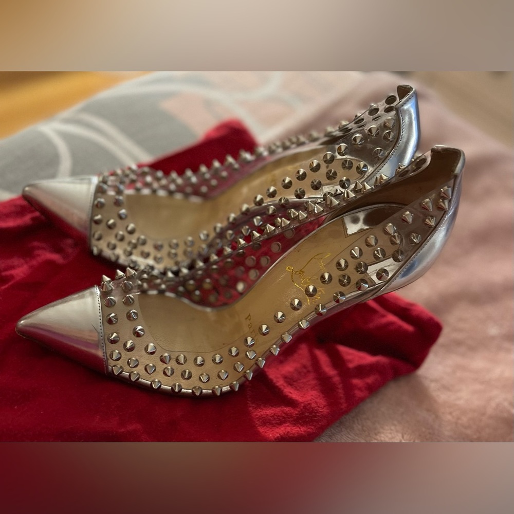 Christian Louboutin Silver Spike Me Leather Pvc Pumps